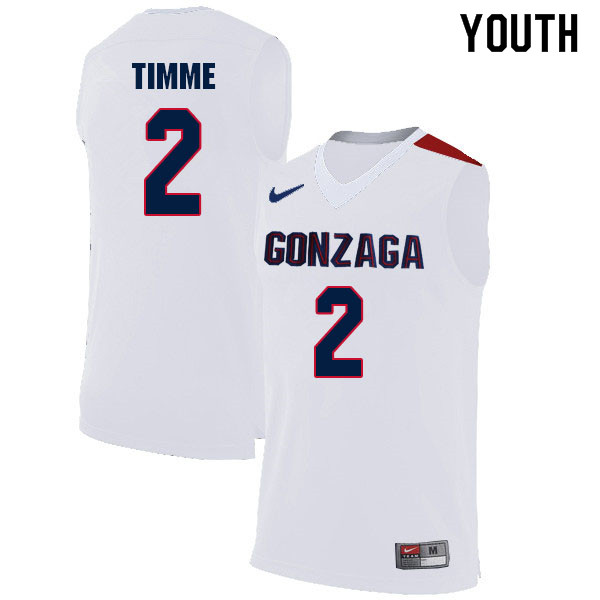 Youth #2 Drew Timme Gonzaga Bulldogs College Basketball Jerseys Sale-White
